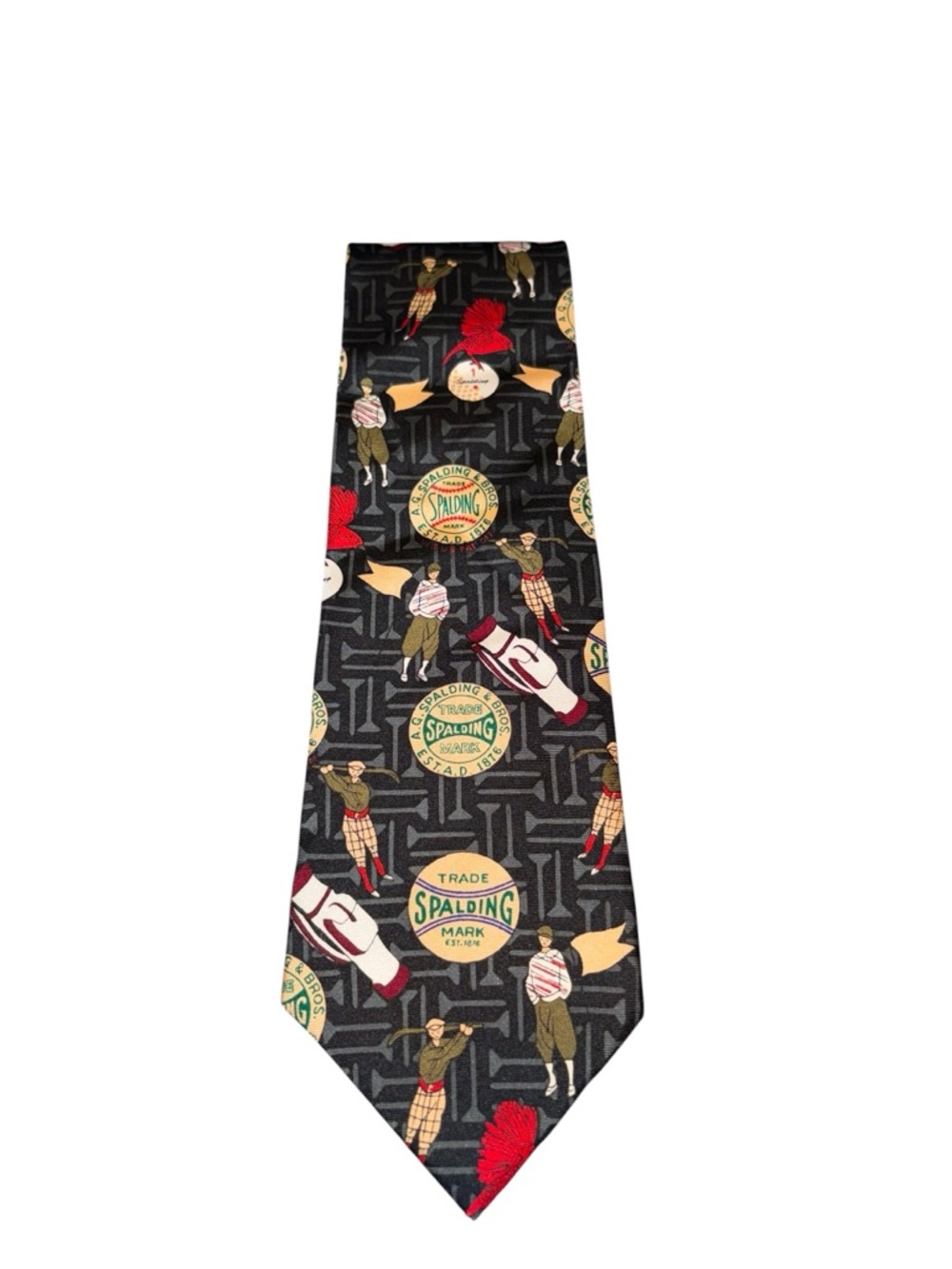 A.G. Spalding Silk Golf Tie Novelty Print Black Vintage USA MT3